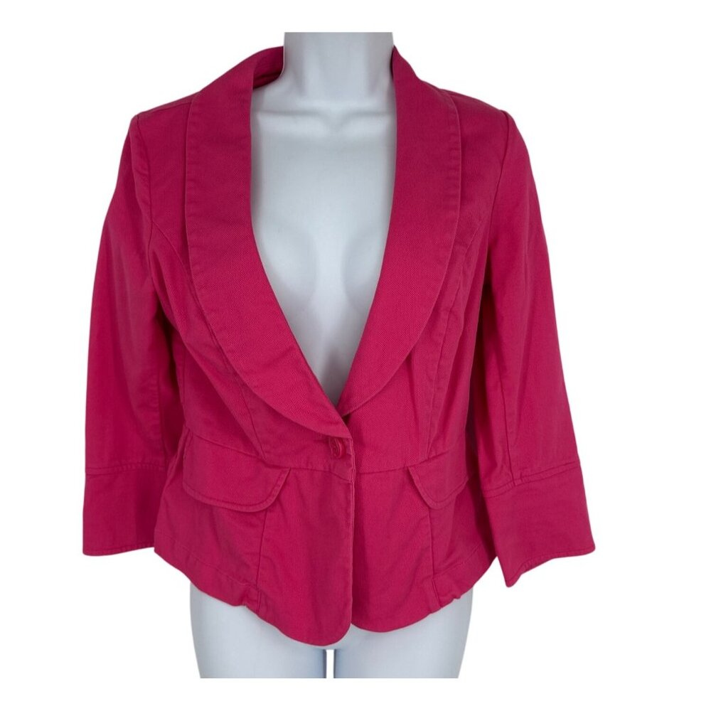 CAbi 310 Power Pink Peplum Cotton Women Single Button 3/4 Sleeve Blazer Size 4